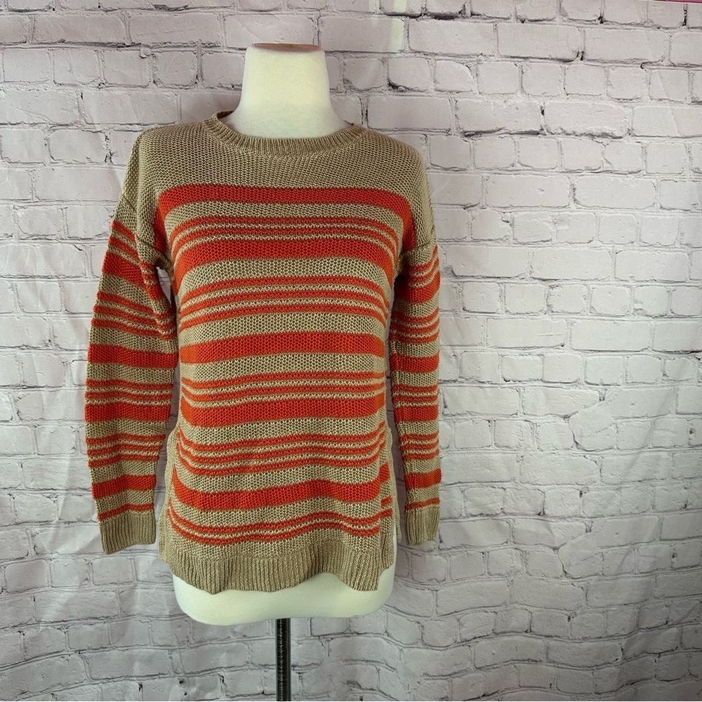 POLO Ralph Lauren linen tan orange striped Sweater womens S designer casual